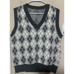 Grey Argyle Sweater Vest Mens M Wool Cashmere blend Preppy Academia classic